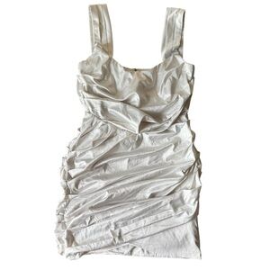 Alamour Large White Satin Ruched Mini Dress Sleeveless